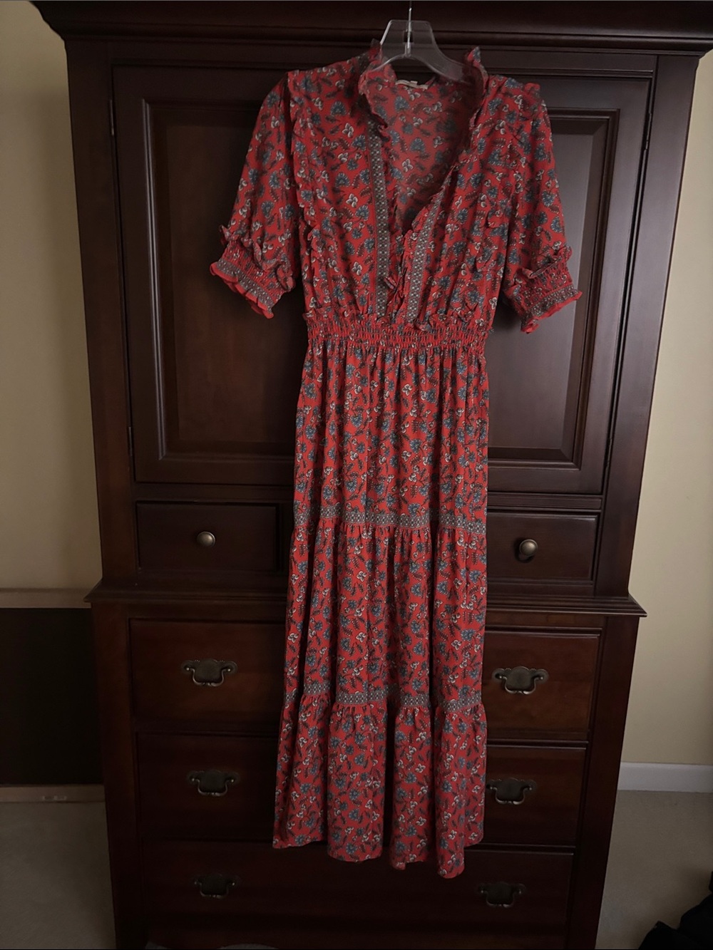 Max Studio Red Floral Tiered Maxi Dress